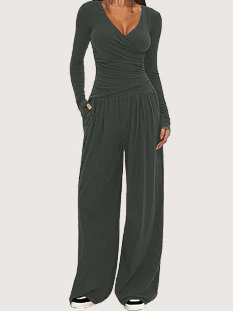 2025 Autumn Winter Women's Wide Leg Pants Set – Long Sleeve Multi-Occasion Sportswear & Commuting Hot Seller 🍂✨