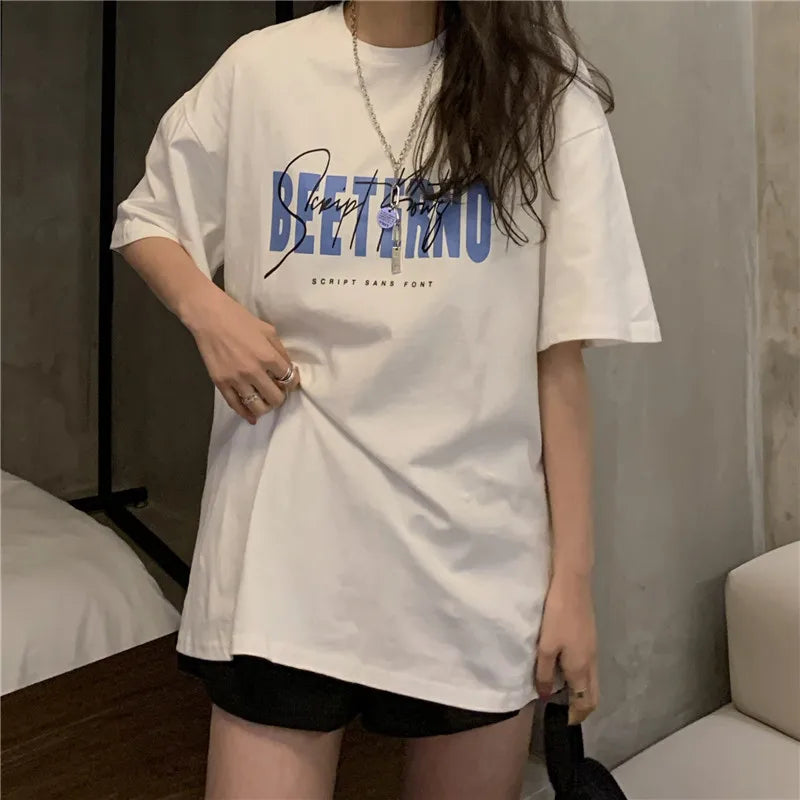 Oversized American Street Style T-Shirt for Women | Retro Loose Cotton Casual Top