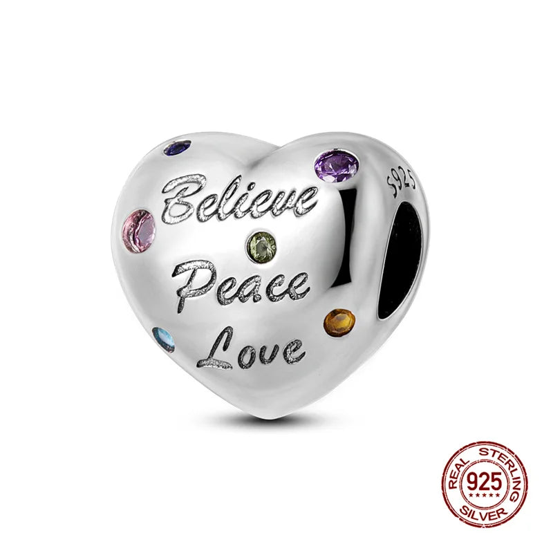 Original 925 Silver Colorful Heart Charm Beads | Fit 3mm Bracelets & Necklaces, Women’s DIY Fine Jewelry Gift