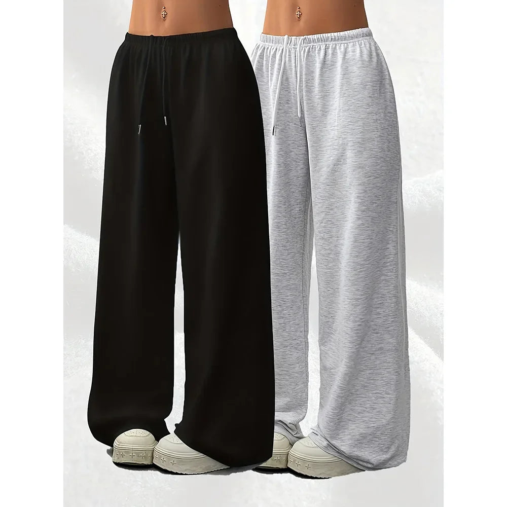 Loose Drapey Sporty Casual Pants for Women – Wide Leg Long Trousers with Drawstring Elastic Waist 👖✨