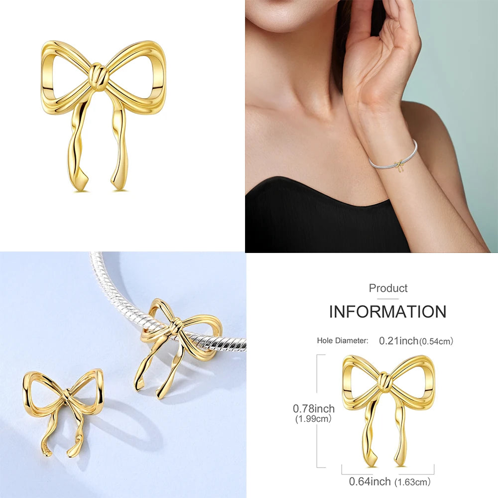 MULA 925 Sterling Silver Bow Charm | Fits Original Snake Chain Bracelet DIY Women’s Fine Jewelry Gift