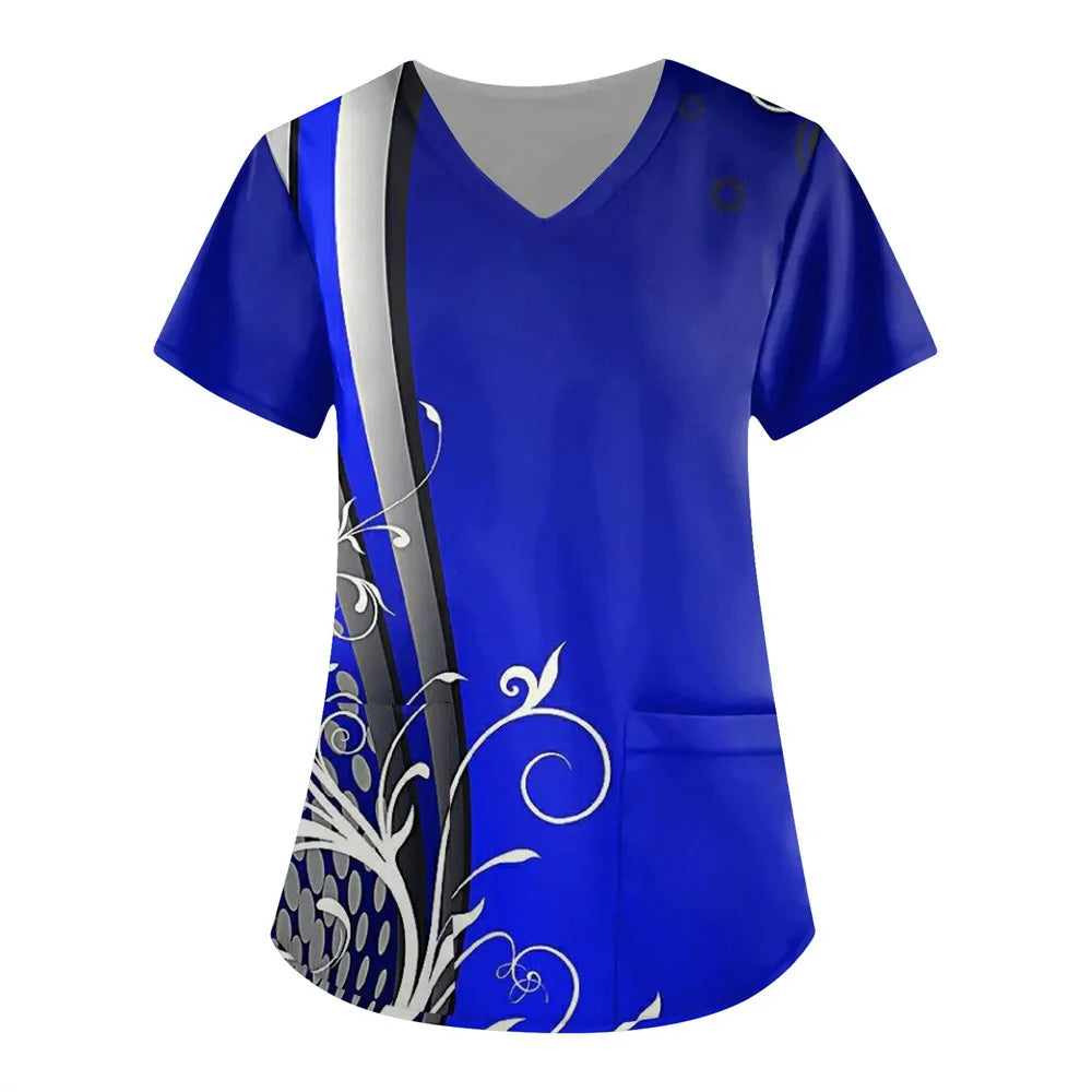 Women’s Nursing Scrubs ✨ Starlight 3D Print V-Neck Medical Uniform 💙