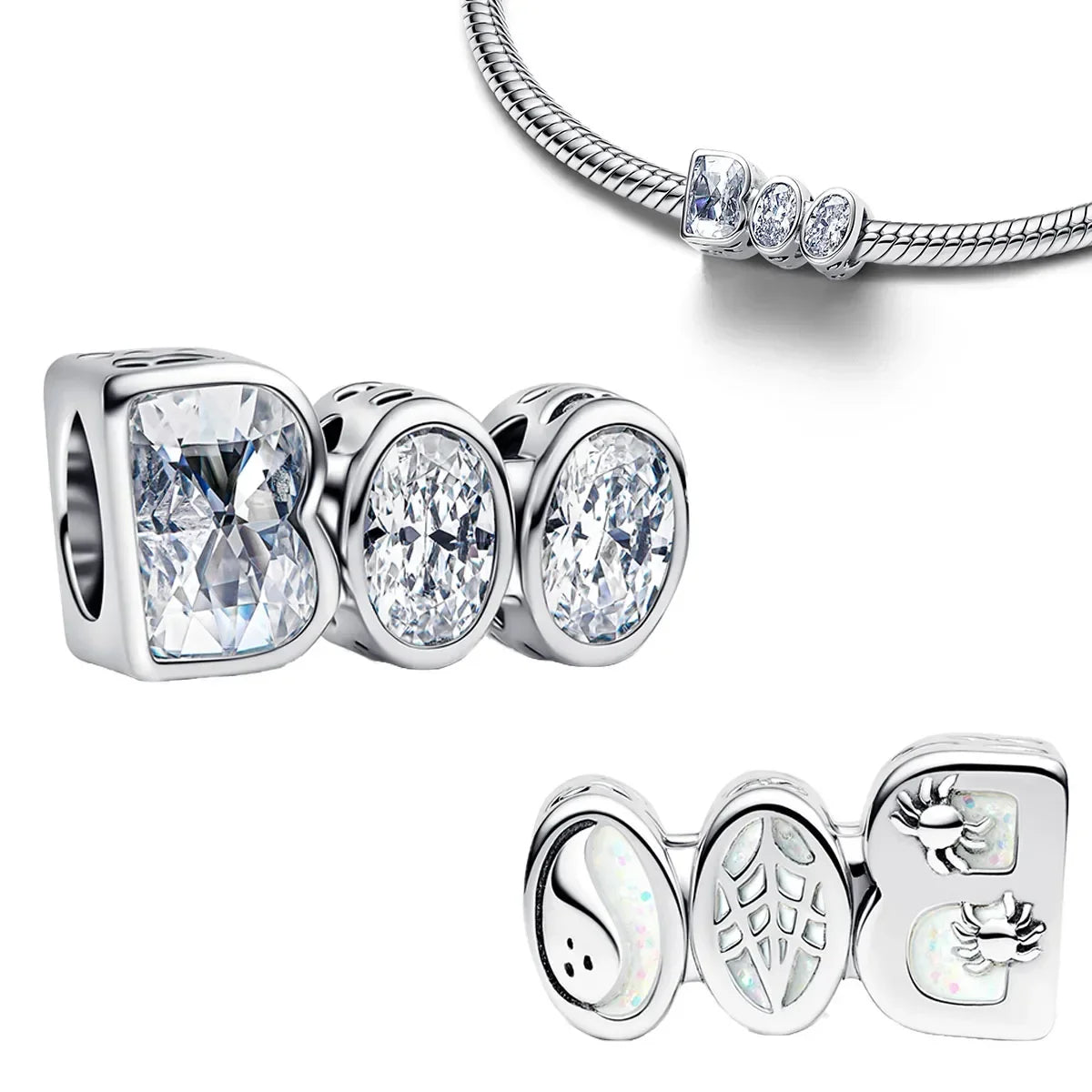 925 Sterling Silver Golden Round Necklace & Bow Earrings Set | Stars, Moon & Heart Charms Beads Women Jewelry Gift