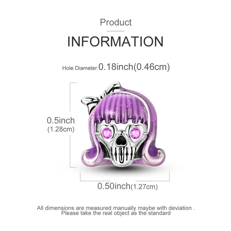 Halloween 925 Sterling Silver Charms | Pumpkin Skeleton Witch Bat Beads for Bracelet DIY Jewelry