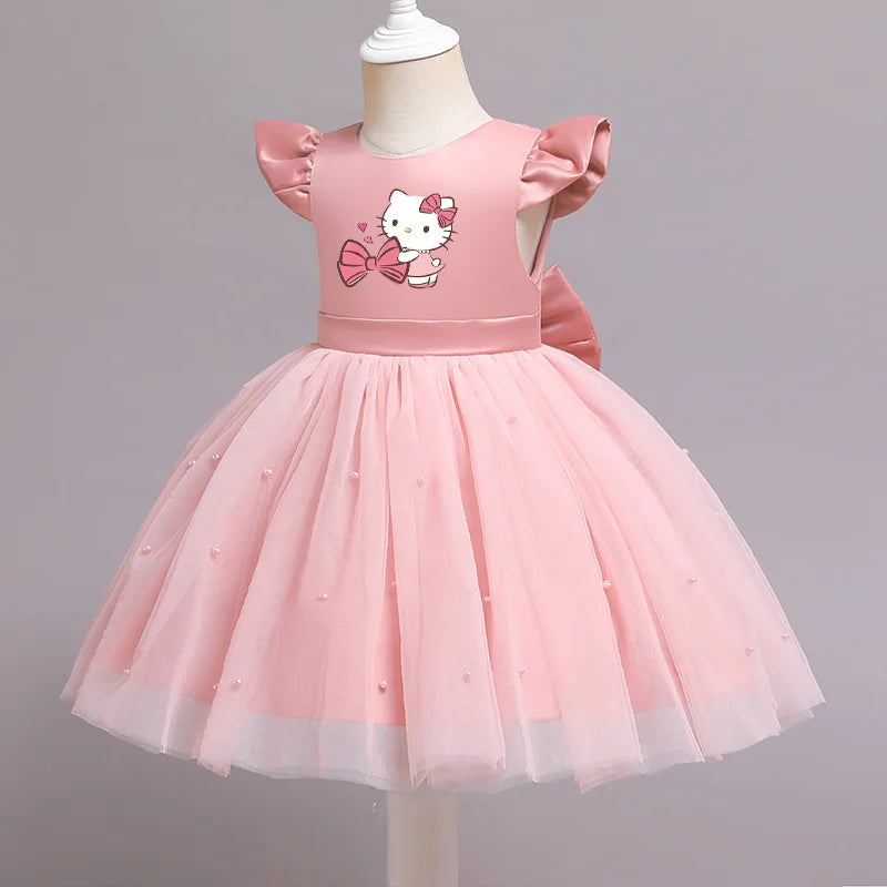 Hello Kitty Girls Lace Tulle Tutu Dress – Sleeveless Princess Wedding & Party Gown for Kids