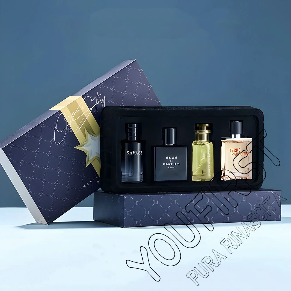 Luxury Brand Men’s Perfume Set – 4PCS Gift Box | 100ML Cologne Parfums Homme with Natural Floral & Fruity Masculine Scents