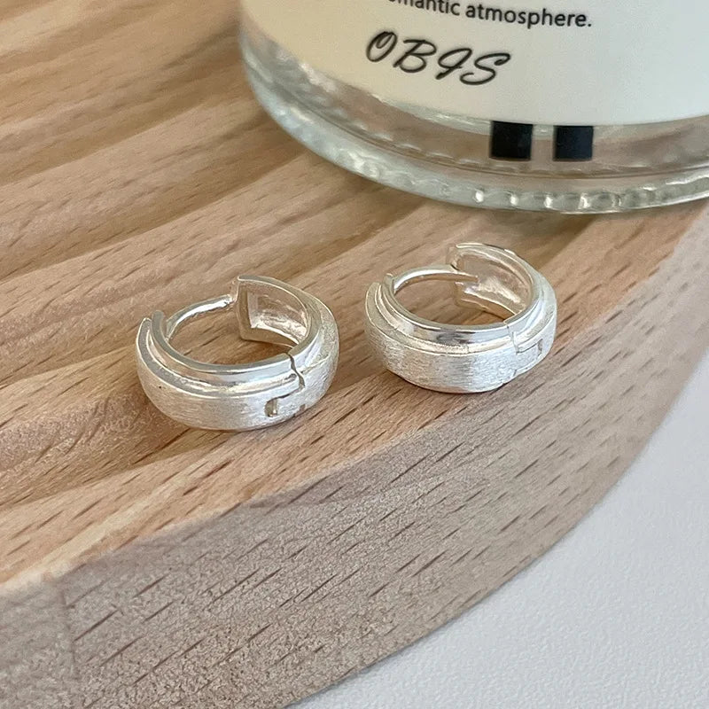 New 925 Sterling Silver Hoop Earrings – Matte Circle Geometric Punk Clip Earrings for Women & Girls