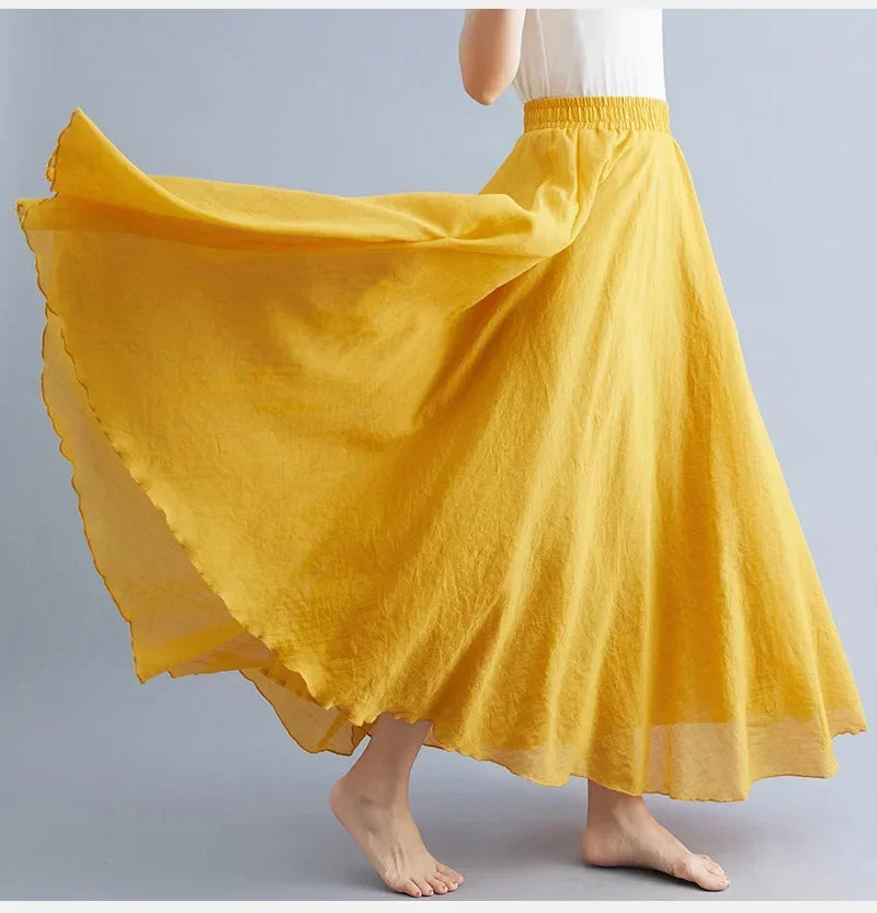 Fashion Solid Cotton Linen Women Maxi Skirt – Elegant Harajuku Casual Loose Long Skirt 👗✨