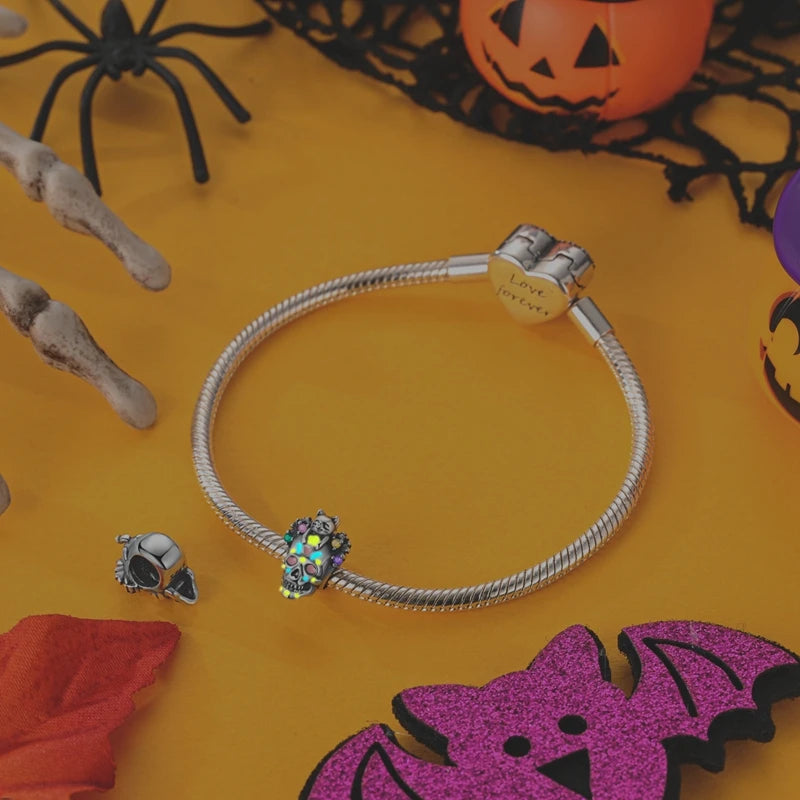 925 Sterling Silver Halloween Series Charms | Pumpkin, Witch, Skull & Candy Beads Fit Original Bracelet DIY Jewelry