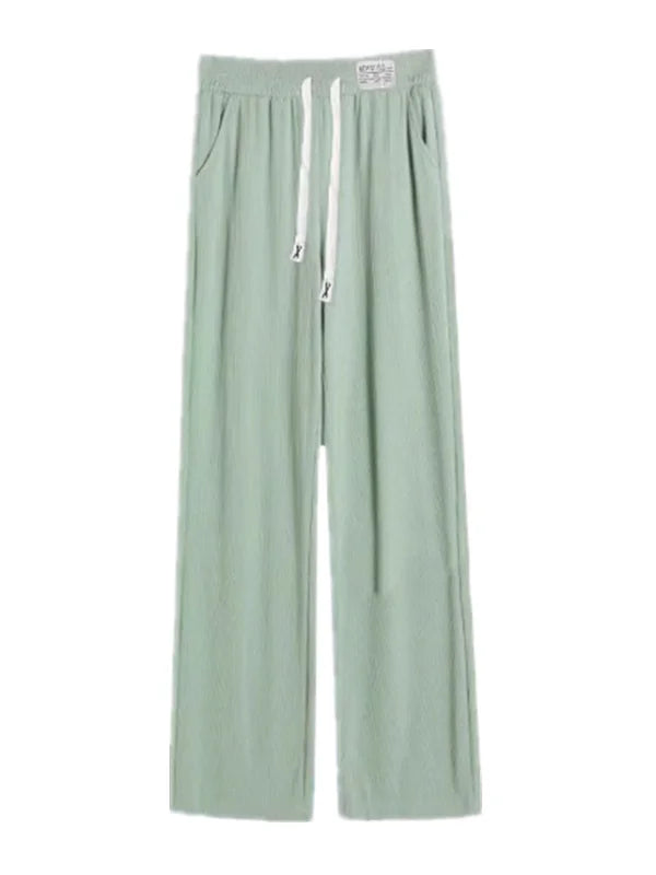 New 2025 Women’s Ice Silk Wide Leg Pants – High Waist Loose Thin Straight Casual Korean Trousers