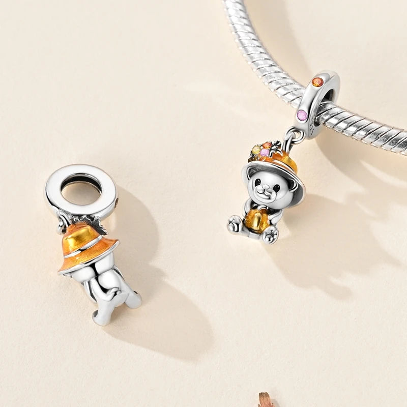 Halloween 925 Sterling Silver Charms | Pumpkin Skeleton Witch Bat Beads for Bracelet DIY Jewelry