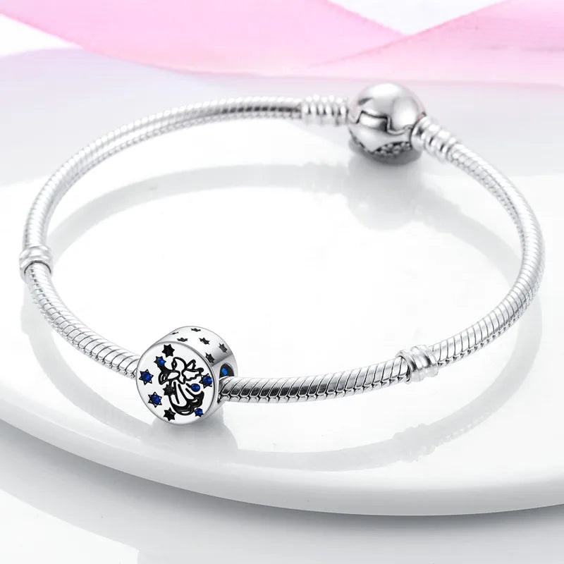S925 Silver Angel Baby Charms | Heart Shape Wings Dangle Beads Fit Bracelet & Necklace