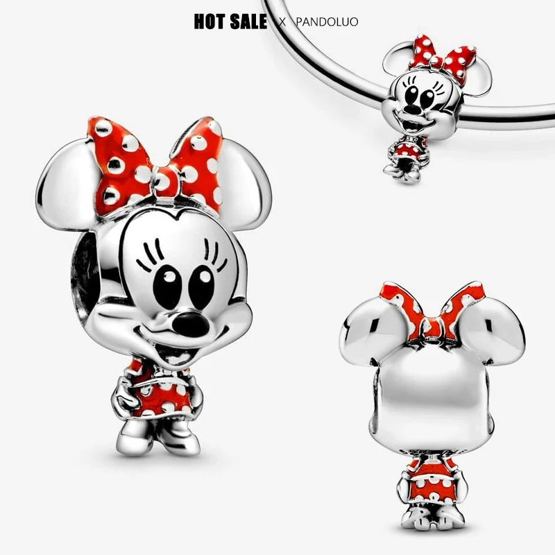 Disney 925 Sterling Silver Mickey, Winnie & Stitch Charm – DIY Pendant Beads for Original Bracelets