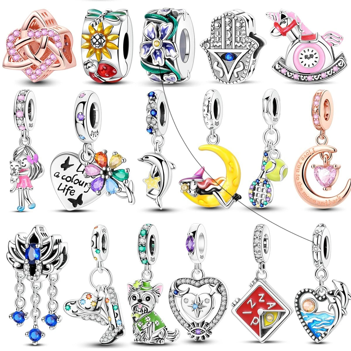 925 Sterling Silver Colorful CZ Zircon Dangle Charm | 2025 New Fashion Bead | Fits Pandora Bracelet | DIY Jewelry Gift