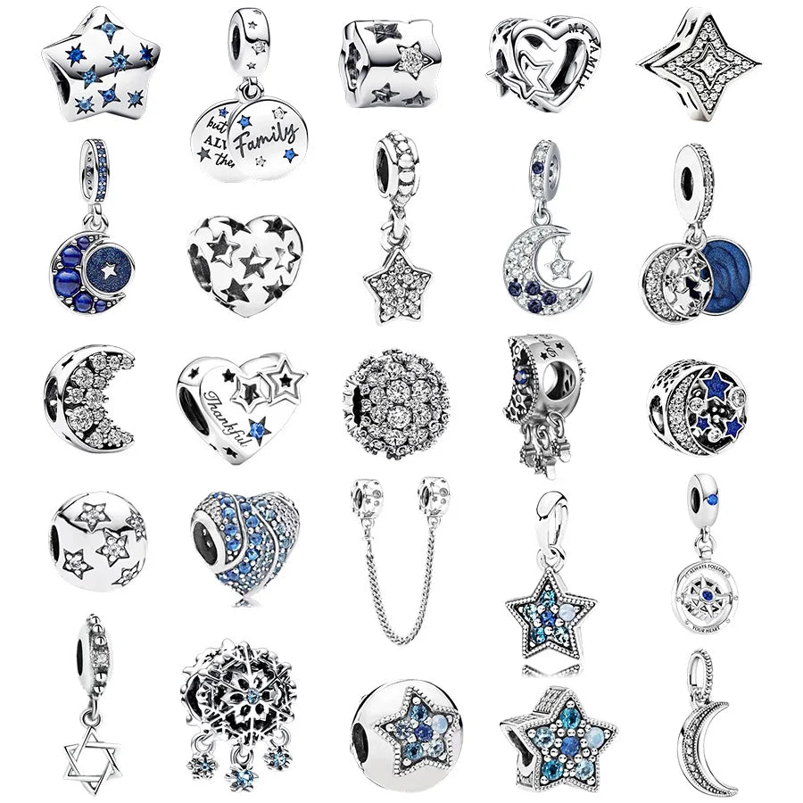 Hot Sale Galaxy Series Beads | DIY Stars, Moon & Safety Chain Silver-Plated Charm for European Bracelets