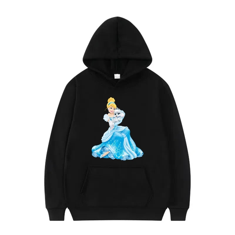 Disney Princess Graphic Hoodie | Y2K Sweet Style Long Sleeve Sweatshirt with Pockets for Women