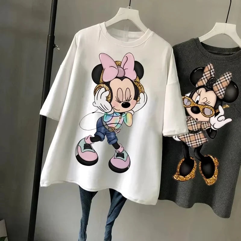 Disney Minnie Kawaii Women's Printed T-Shirt | Y2K Summer Cartoon Top | Oversized Cotton Tee for Women