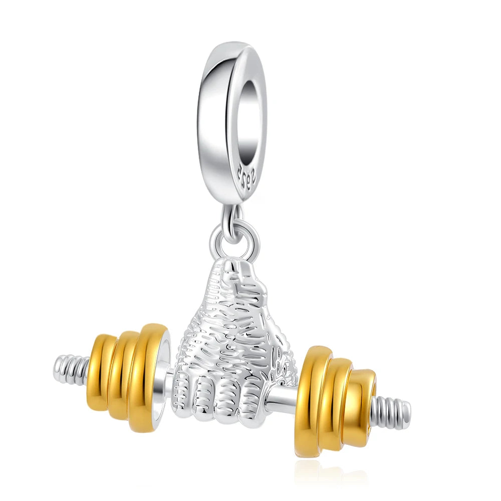 New 925 Sterling Silver Sports Charm Beads | Football, Baseball, Tennis, Dumbbell & Golf Pendant for DIY Bracelets
