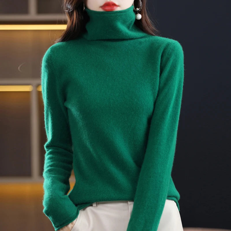 Women’s 100% Merino Wool Sweater – Autumn Winter Pile Collar Pullover Knitwear 🧶🍂