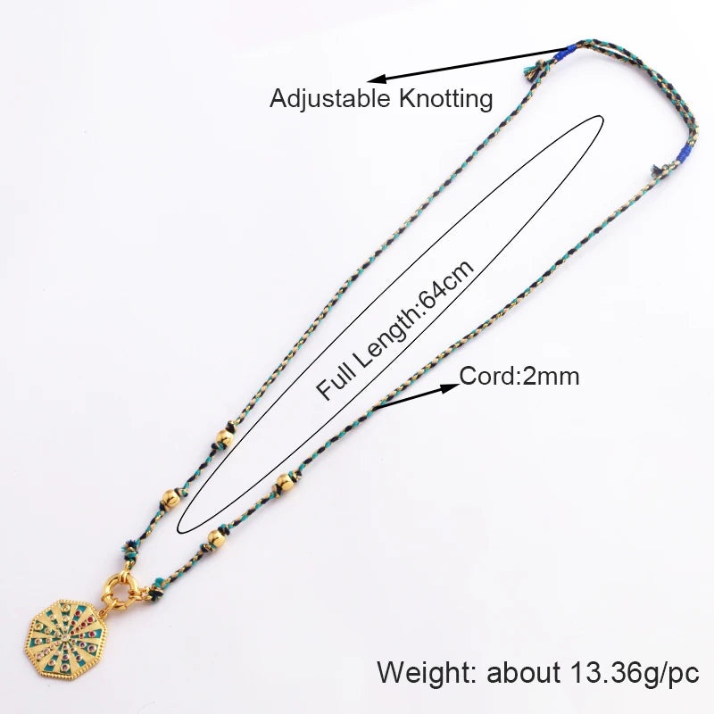 Star Celestial Evil Eye Beaded Necklace Boho Long Knot Cotton Cord Jewelry