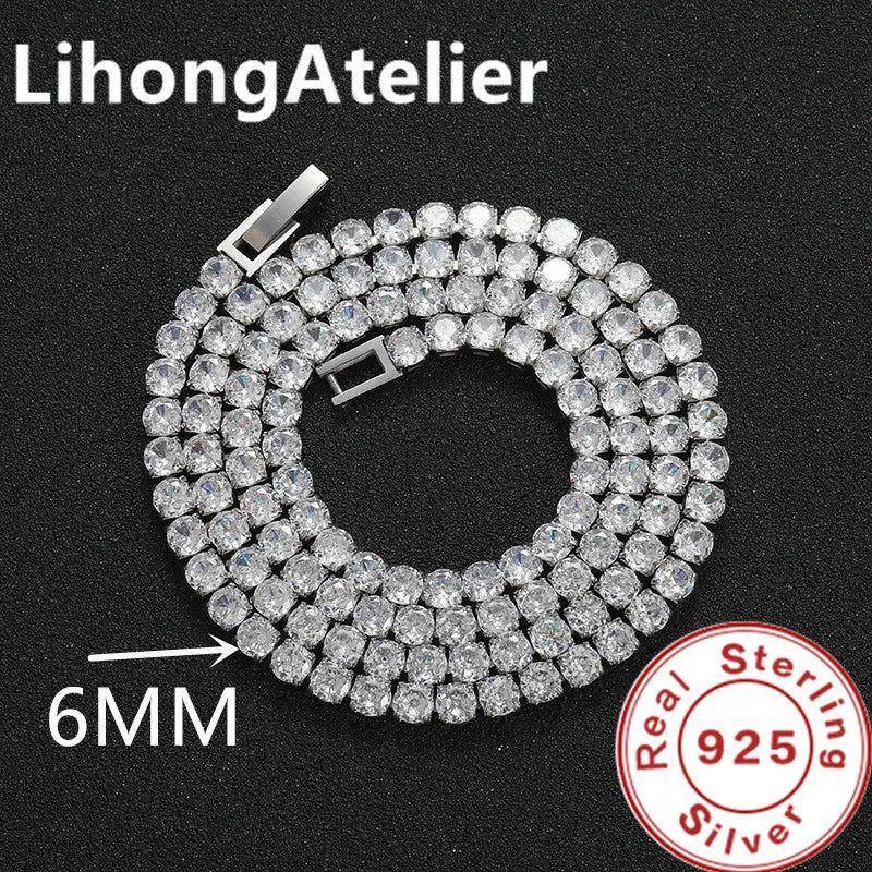 925 Sterling Silver 6mm AAA Zircon Tennis Necklace – Unisex Luxury Jewelry Gift for Women & Men