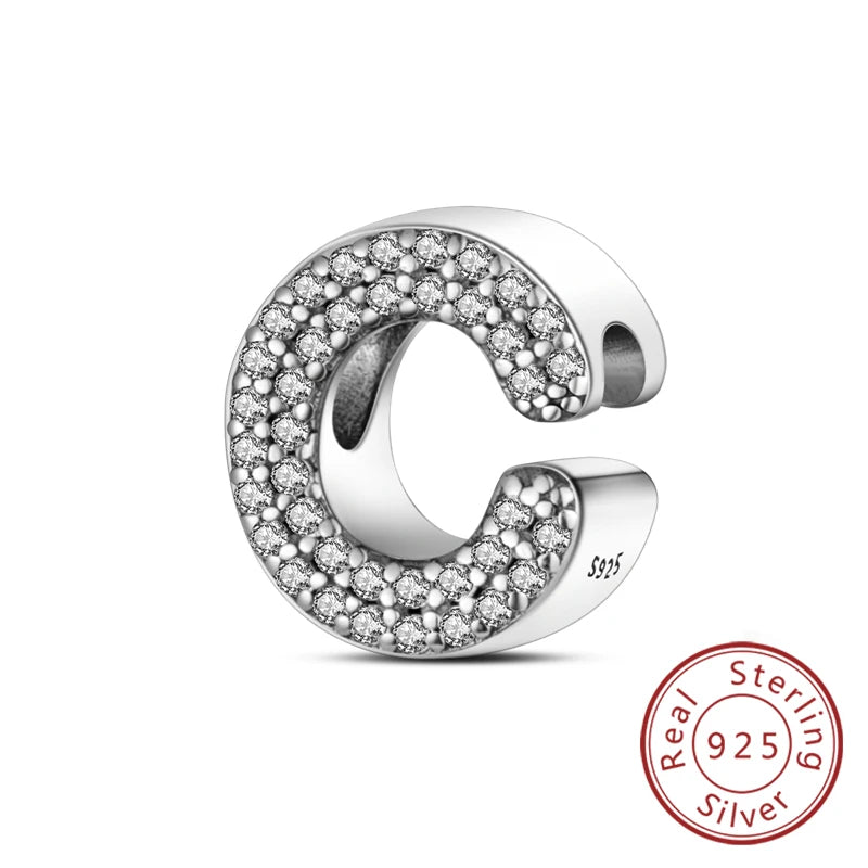 925 Sterling Silver A–Z Alphabet Letter Charms | 26 Letters Beads Fit Original Bracelet DIY Jewelry Making Gift
