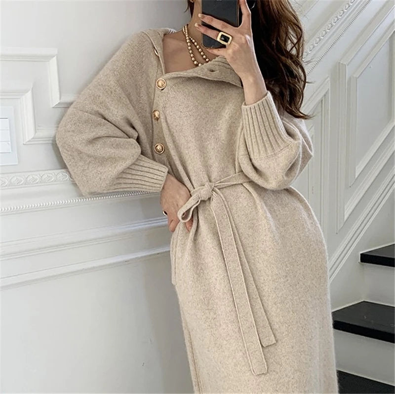 Autumn Winter Women's Knitted Midi Dress 🧶 Luxury Base Layer Ladylike Camere Inner Match Dress ❄️ Elegant Cozy Fashion
