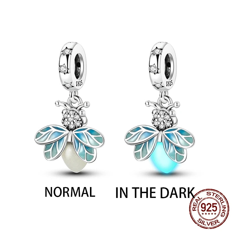 925 Sterling Silver Glow-In-The-Dark Firefly Charm | Fits 3mm Original Bracelet Women’s DIY Jewelry