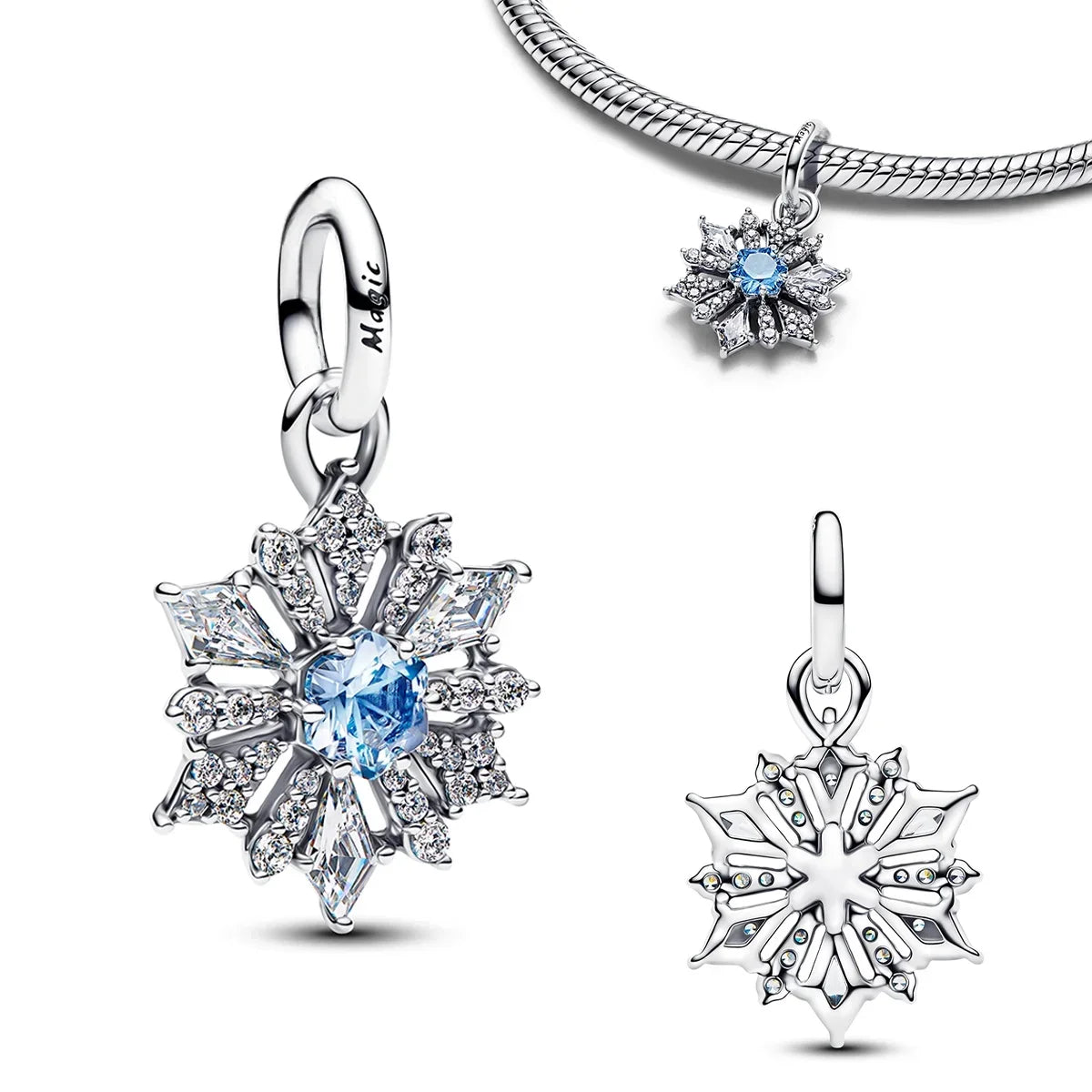 925 Sterling Silver Golden Round Necklace & Bow Earrings Set | Stars, Moon & Heart Charms Beads Women Jewelry Gift