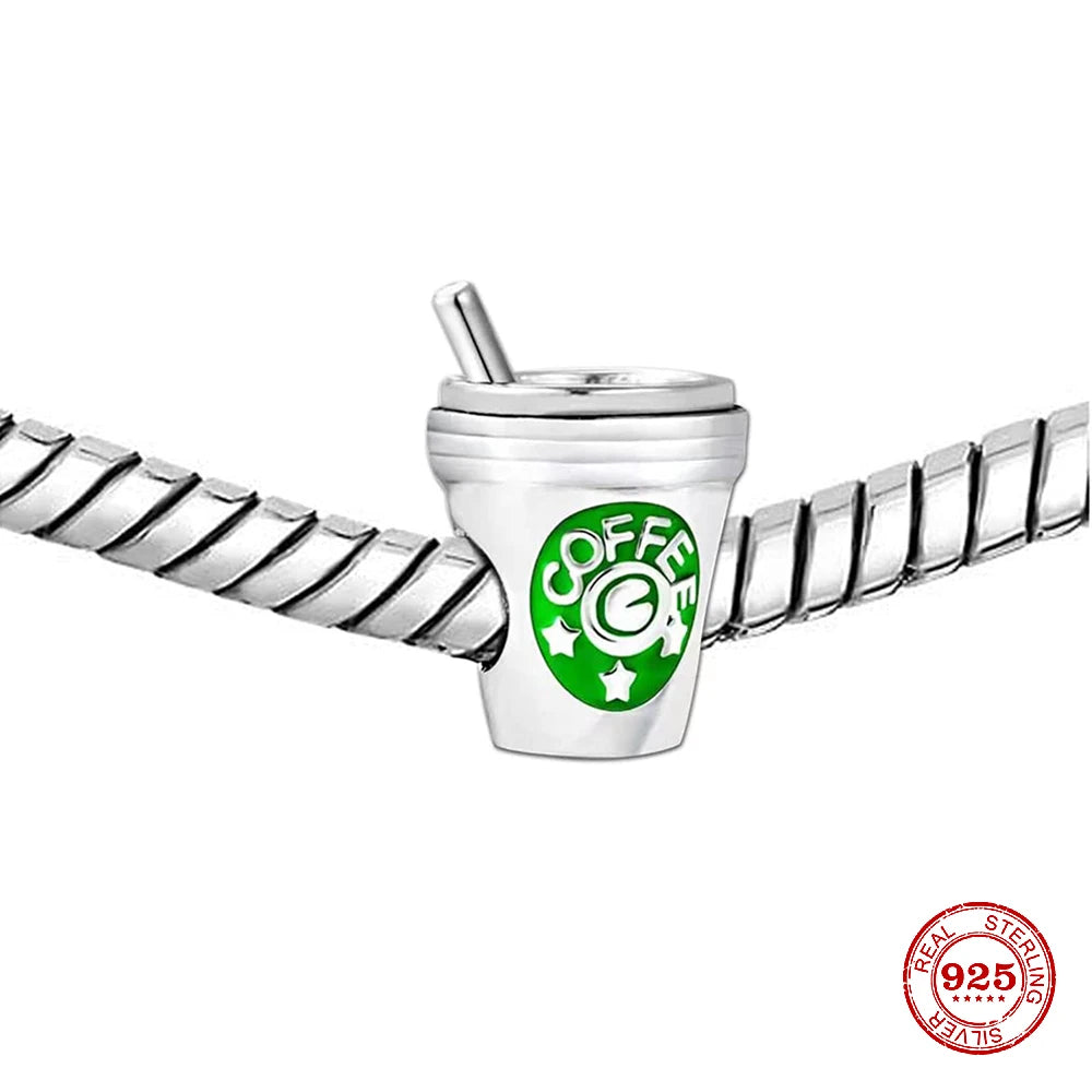 925 Silver 🎓☕ Coffee, Family & Travel Charm | Pandora Fit Bead DIY