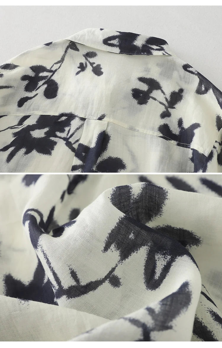 THHONE Spring Elegant Women’s Blouse 2025 | Single-Breasted Loose Print Vintage Shirt | Casual Women’s Top