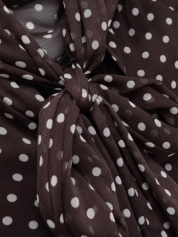 Women’s Vintage Polka Dot Blouse – Bow Detail Long Sleeve Casual Elegant Top 👚✨