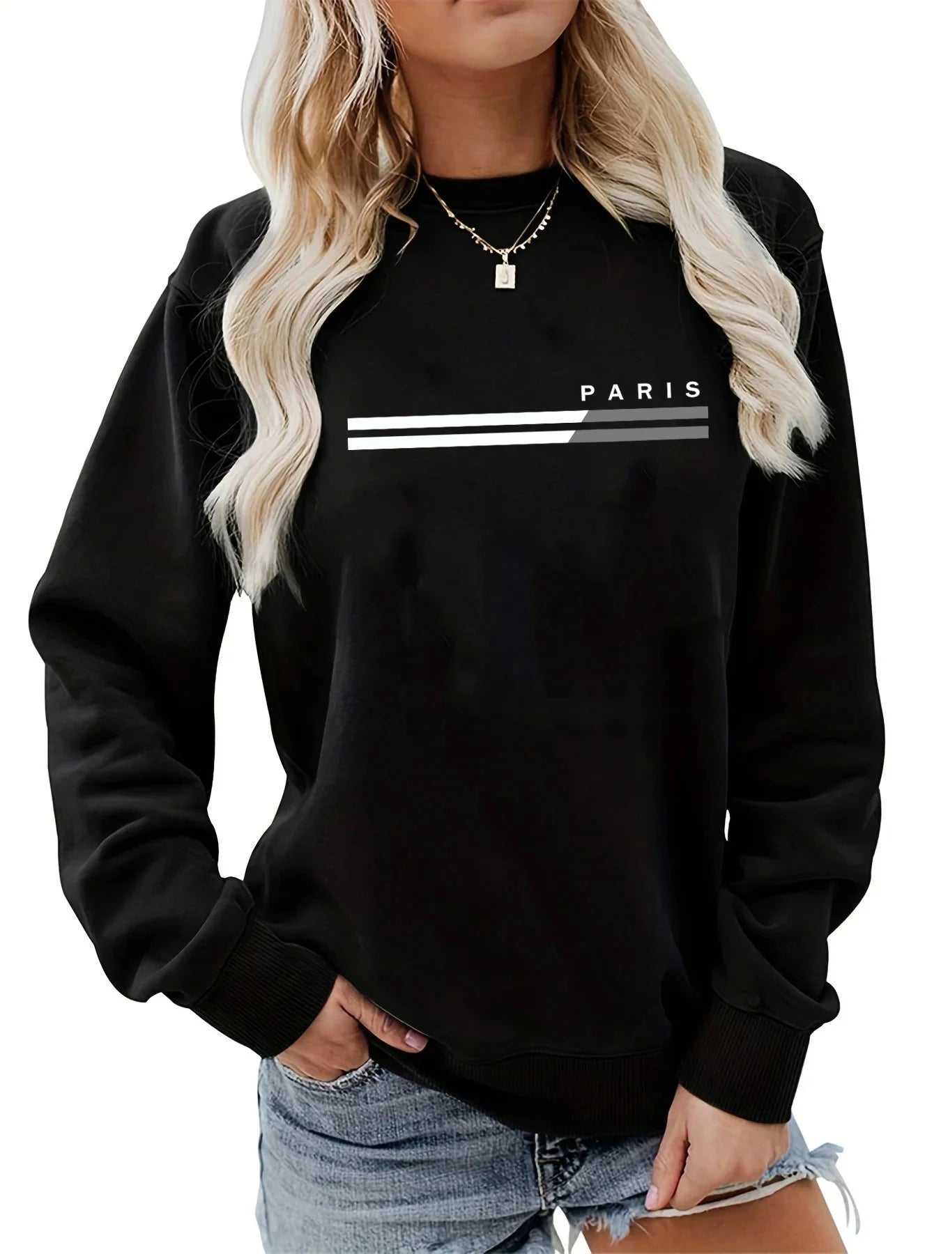 Women’s Autumn Winter Round Neck Pullover – Casual Loose Warm Long Sleeve Sweater with Paris Print