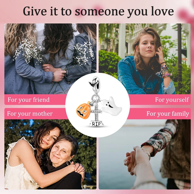 925 Sterling Silver Halloween Series Charms | Pumpkin, Witch, Skull & Candy Beads Fit Original Bracelet DIY Jewelry