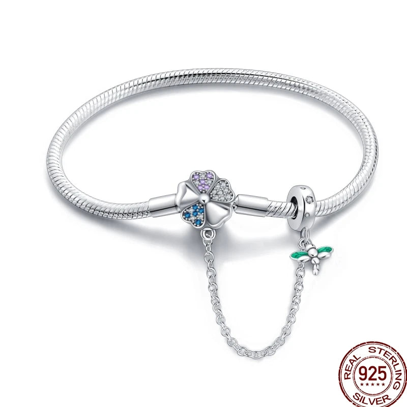 925 Sterling Silver Heart Moon Sun Clasp Charm Bracelet | 17–20CM Original Bracelet for Women | Fits Pandora DIY Beads Jewelry