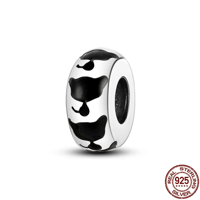 925 Sterling Silver Pink Cat & Dog Paw Charm Bead | Animal Claw Bone Beads for 925 Bracelet DIY Jewelry Gift