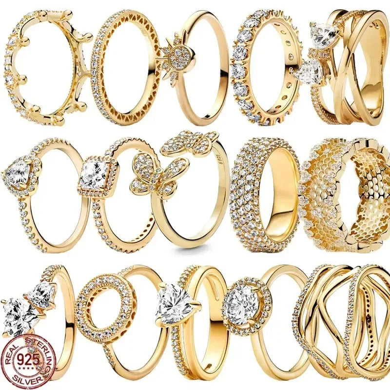 Hot Selling 925 Sterling Silver Gold Heart Circular Ring | Luxury Women’s Jewelry Gift with Elegant Shine