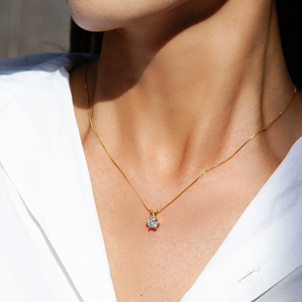 TY 1ct Moissanite Pendant Necklace – S925 Sterling Silver Solitaire Chain for Women