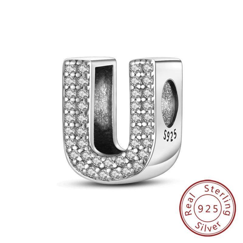 925 Sterling Silver A–Z Alphabet Letter Charms | 26 Letters Beads Fit Original Bracelet DIY Jewelry Making Gift
