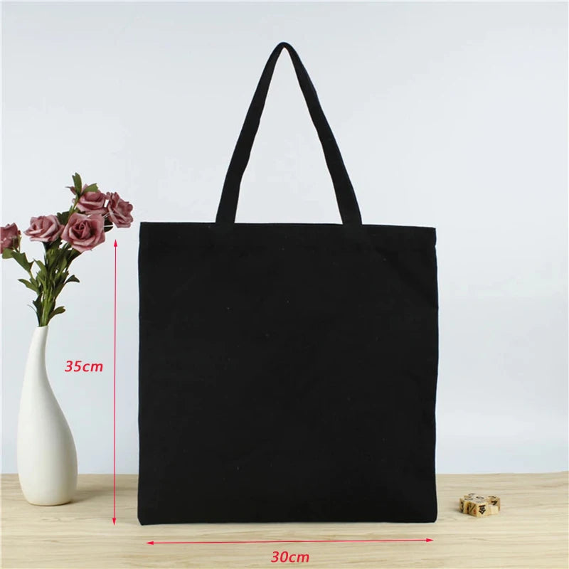 ISKYBOB Canvas Tote Bag | Black Cotton Shopping Shoulder Bag with Belt Pocket