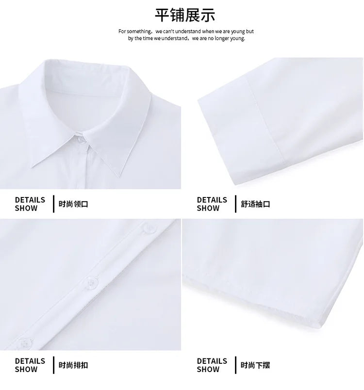 Women’s Solid Color Long Sleeve Shirt – Spring Autumn Casual Turn-Down Collar Loose Top