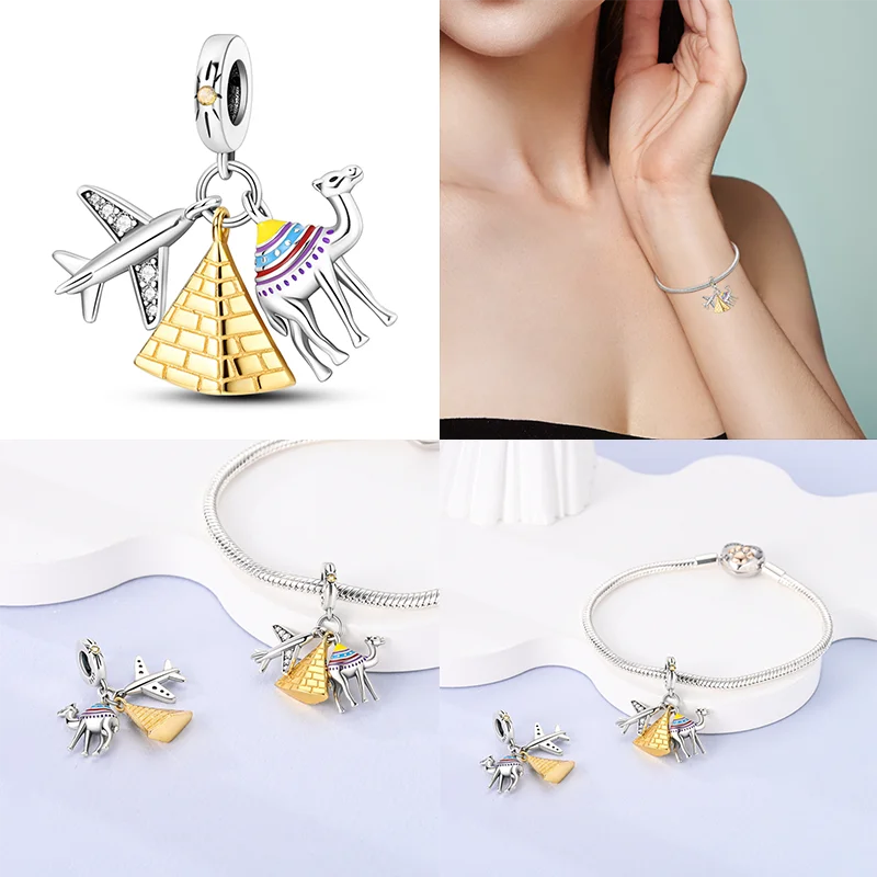 Hot Bible Cross Pink Zircon Charm – 925 Sterling Silver DIY Bracelet for Women