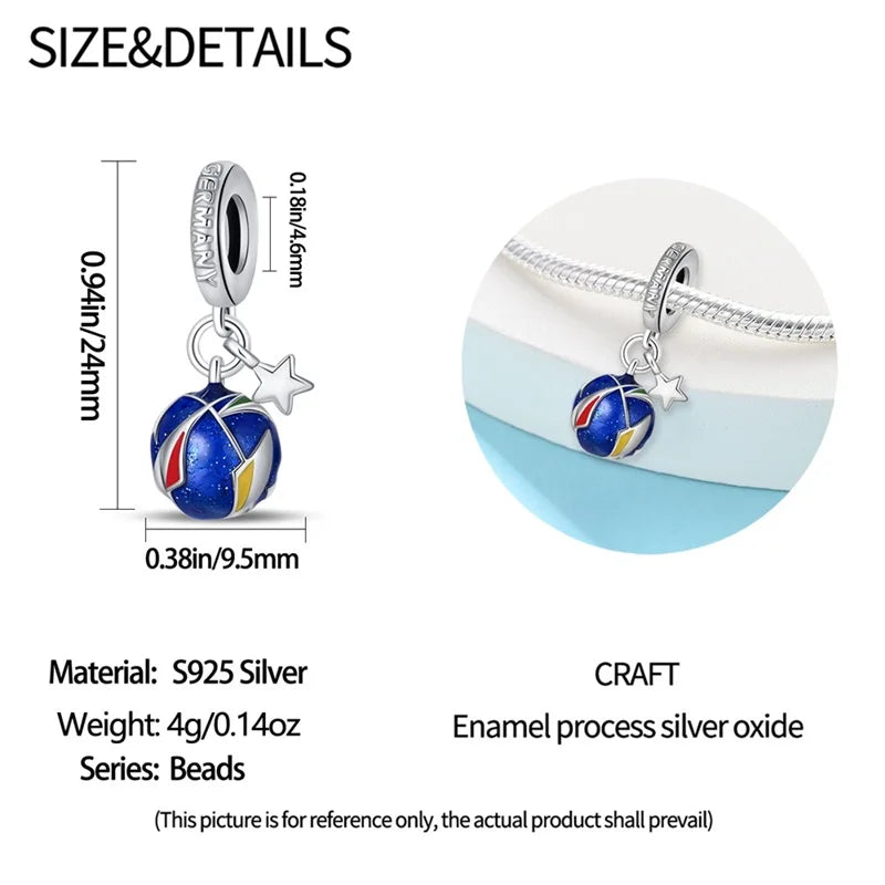 925 Sterling Silver Soccer Trophy Jersey Charm Beads – Fits 3mm Bracelets DIY Jewelry