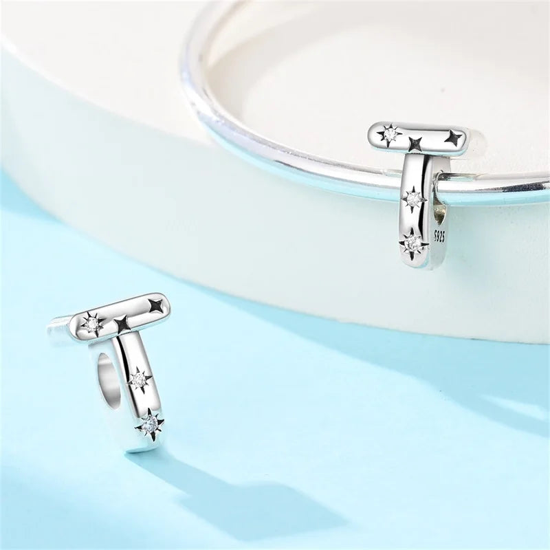 Classic 925 Sterling Silver A–Z Alphabet Charms | Letter Beads with Stars Fit Original Bracelet DIY Jewelry for Women