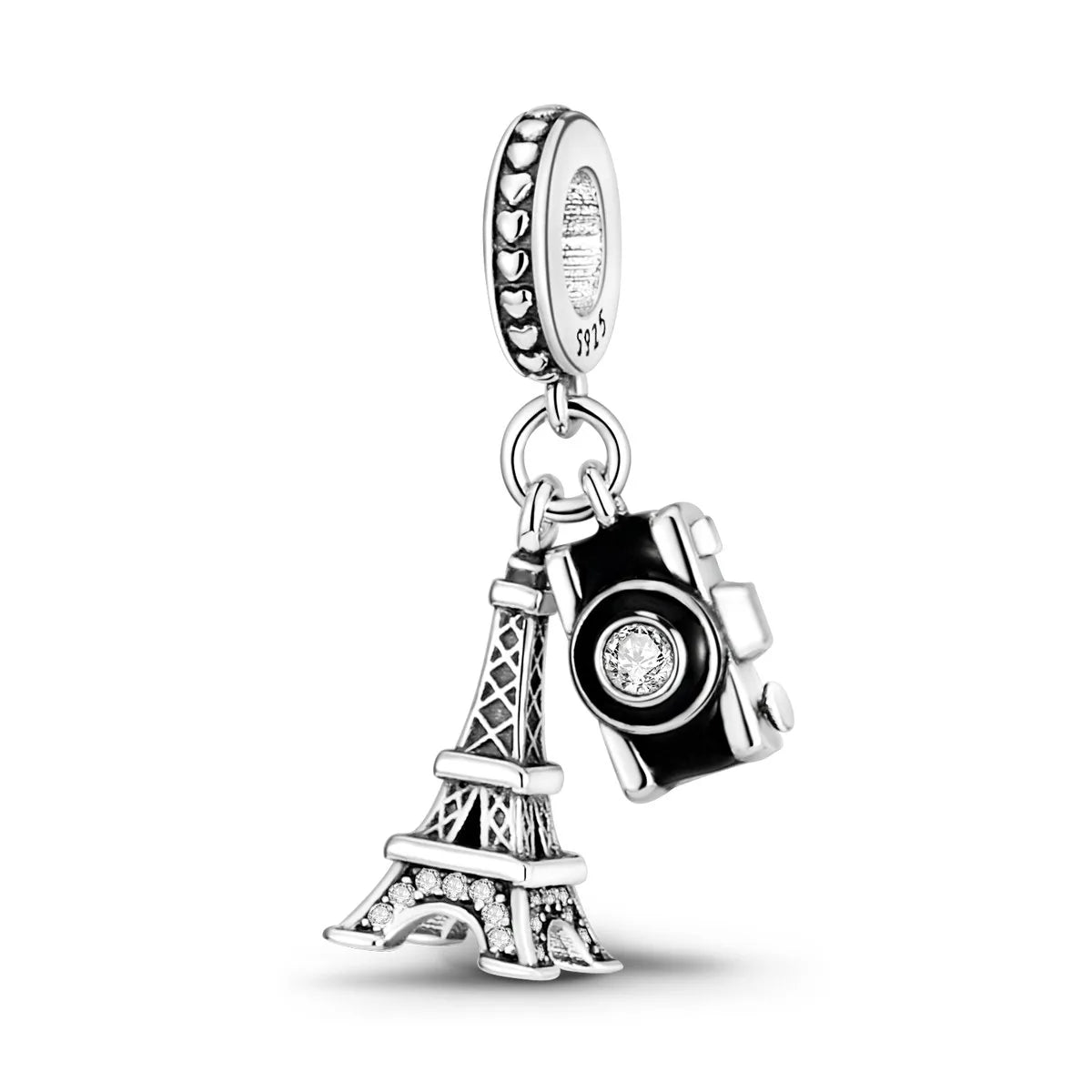 925 Sterling Silver Inlaid Zircon Love Heart & Snake Dangle Charm – Fits Original Pandora Bracelet, Women’s Jewelry Pendant Bead
