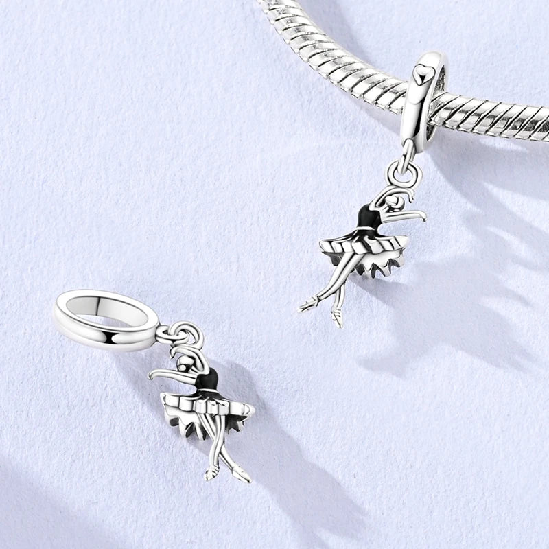 925 Sterling Silver Black Swan Ballerina Pendant Charm for Women DIY Bracelet Jewelry