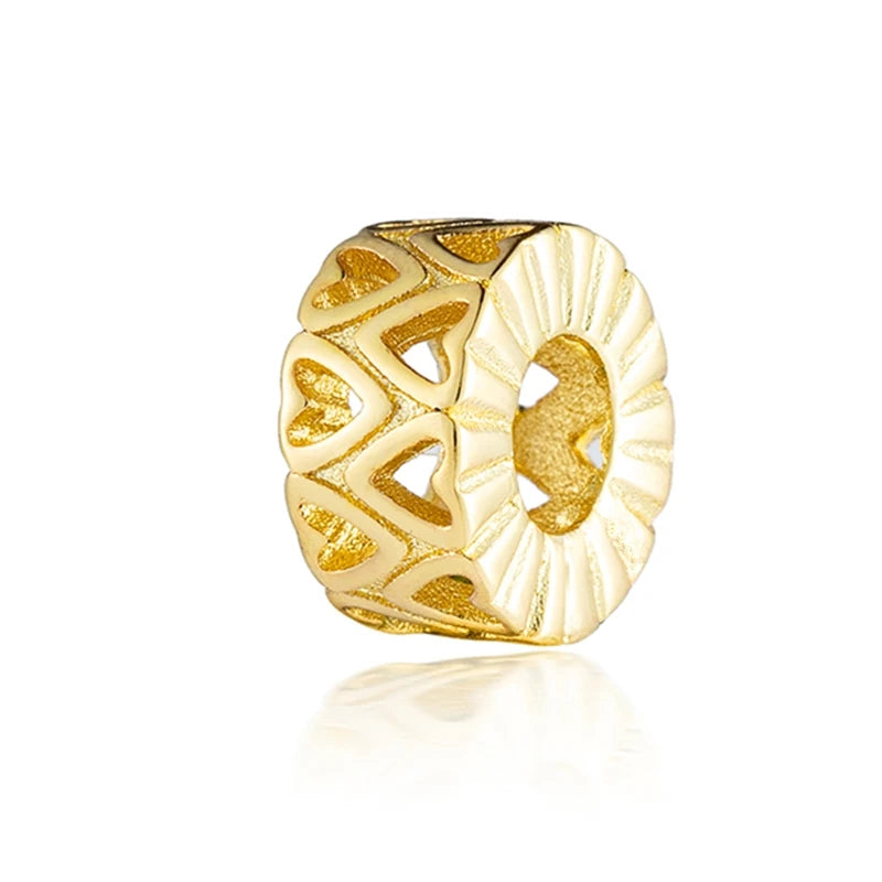 Sparkling Gold Plated Heart & Flower Clip Dangle Charm Beads | Fits Original Snake Bracelet & Necklace | DIY Jewelry Gift for Women