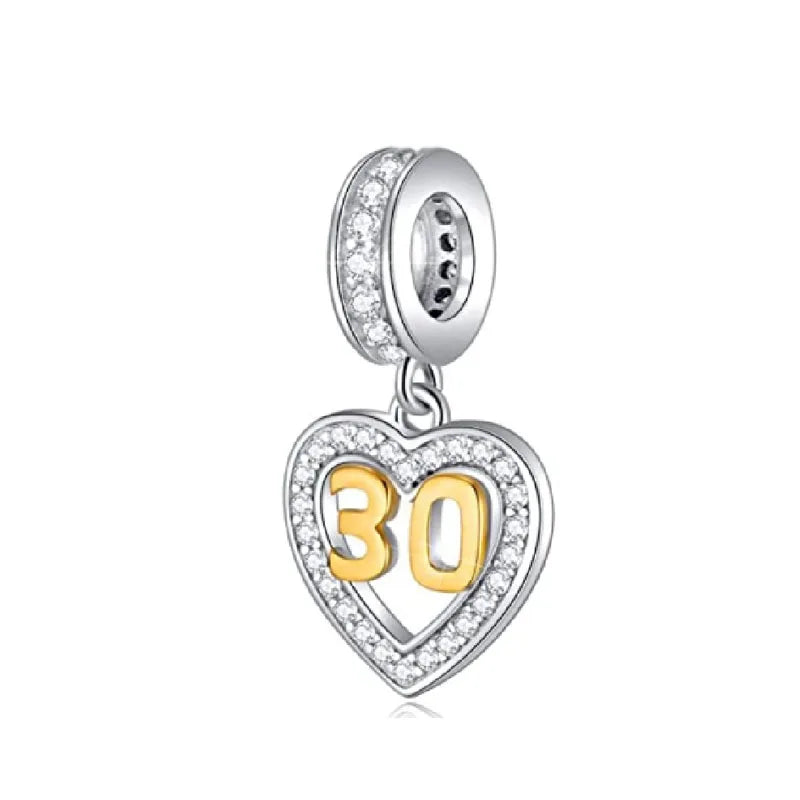 925 Silver Lucky Number Charms 16, 18, 21, 40 – Anniversary & Birthday DIY Bracelet Beads
