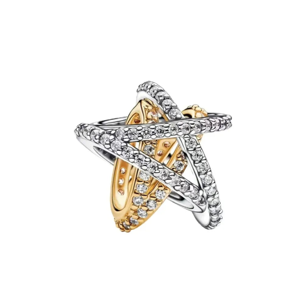 925 Sterling Silver Double Golden Heart Split Charm | Cute Boy & Girl Pendant for Original Bracelet Jewelry