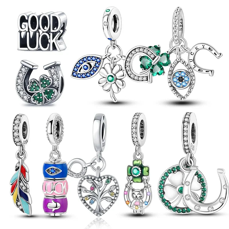 925 Sterling Silver Lucky Eye & Four Leaf Clover Charms – S925 Beads Fit Pandora Bracelet DIY Jewelry Gift for Women